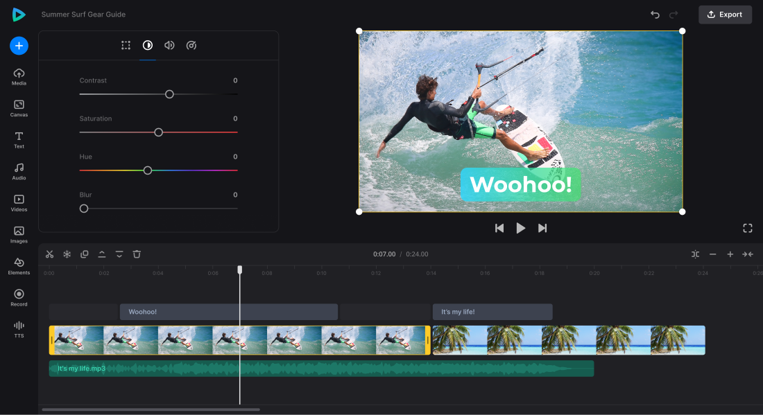 Clideo online video editor timeline